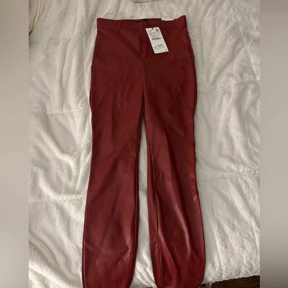 Red Leather High Rise Legging Pant